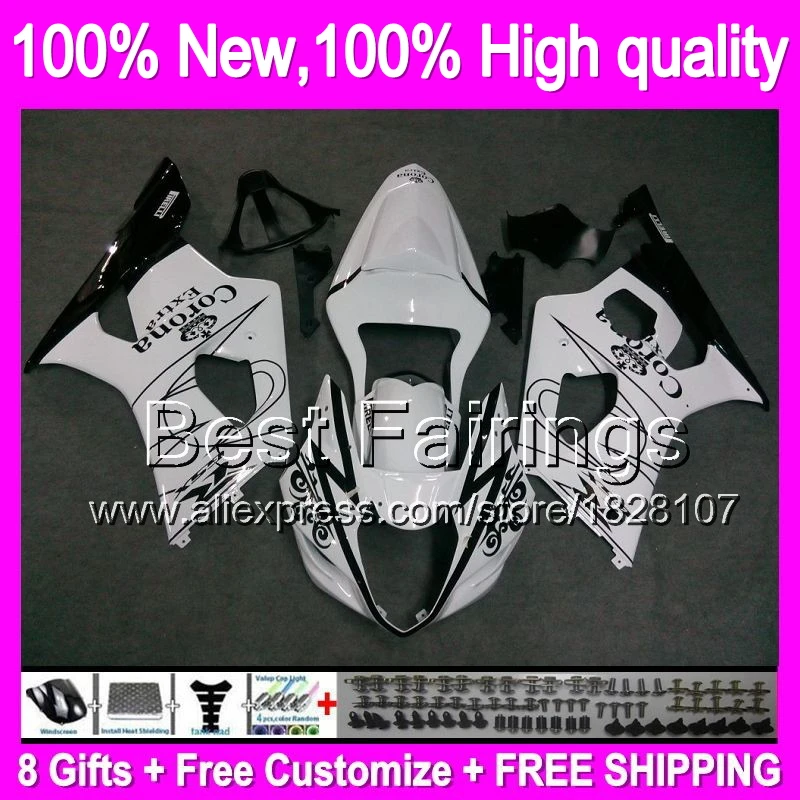 

Fairing For SUZUKI White CORONA GSXR1000 2003 2004 K3 GSX-R1000 8#730 GSX R1000 K3 03-04 Black GSXR-1000 GSXR 1000 03 04 +Decal