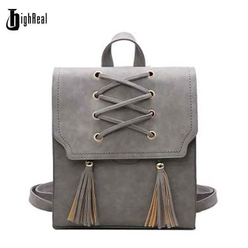 HIGHREAL New Fashion Backpack Tassel Women Backpack PU Leather School Bag Women Casual Style A4 Paper