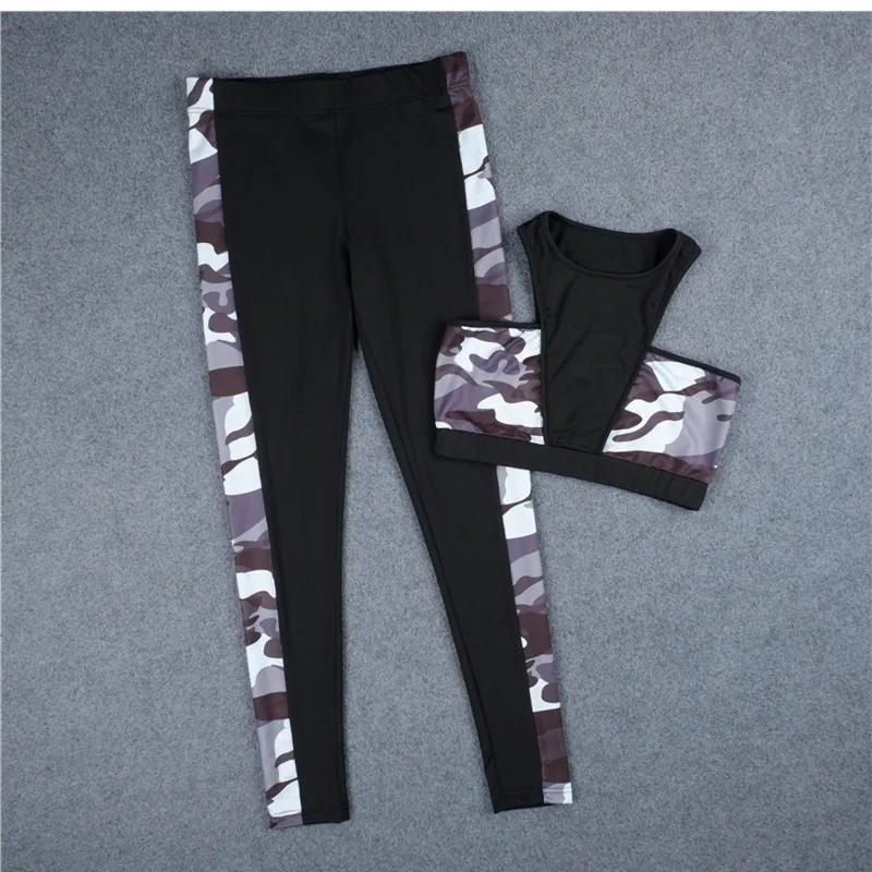 Xizilang 2017 High Quality Yoga Sets Women Sexy Sleeveless O Neck Sports Suit Camouflage