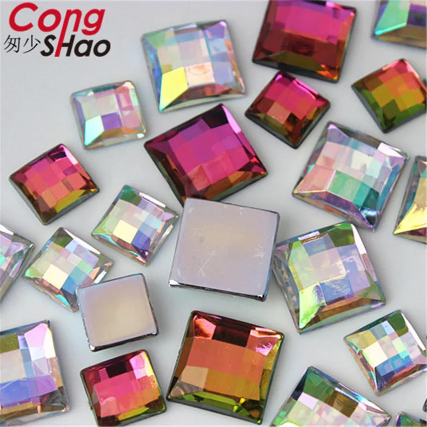 Cong Shao 10/14 мм квадратная форма AB Цвет Акриловые стразы драгоценные камни Flatback DIY