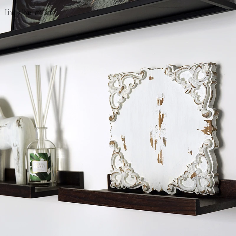 antique Chinese handmade pine shabby chic embossed white home decoration wooden tray