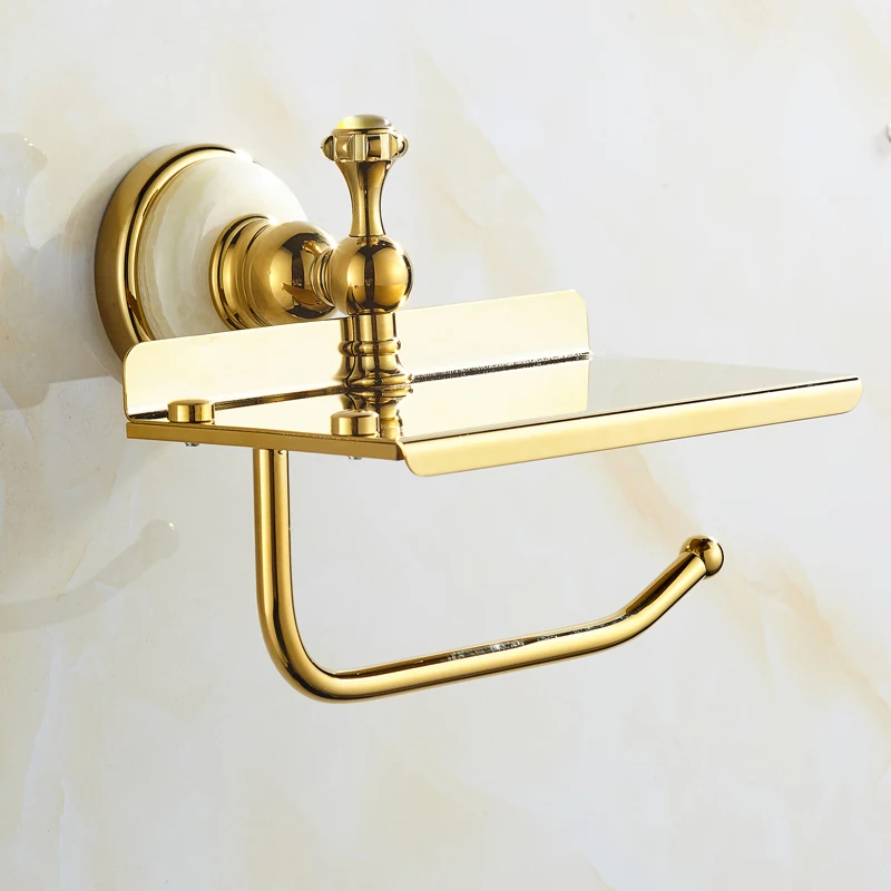 Европейский античный золотой аксессуар для ванной комнаты, настенный золотой камень, держатель для туалетной бумаги, золотой с Кремовым камнем, декоративный держатель для телефона