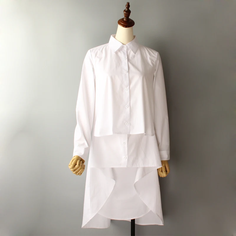 CHICEVER весна лето женская рубашка Блузки Асимметричные Длинные рукава черный плюс размер женские рубашки одежда мода Корейский - Цвет: white