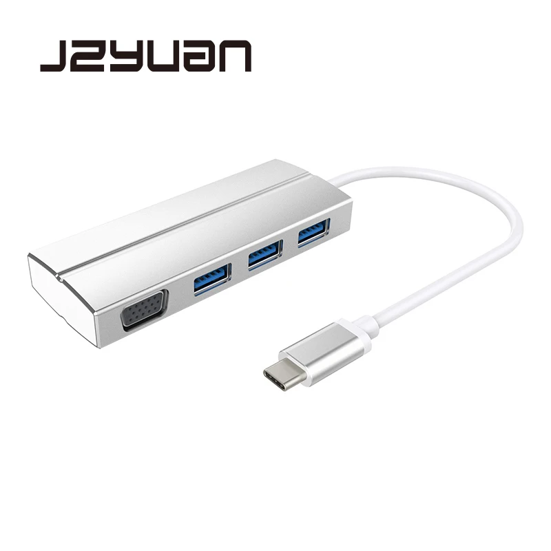 

JZYuan USB 3.1 USB Type C Hub to VGA/USB 3.0 Ports ALL in one USB C 3.1 Hub adapter 1080P Video Converter for Macbook Air Pro