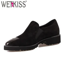 WETKISS/летние туфли-лодочки; черные женские туфли на низком каблуке с заклепками; Женская Осенняя обувь из флока; женская повседневная обувь с шипами;