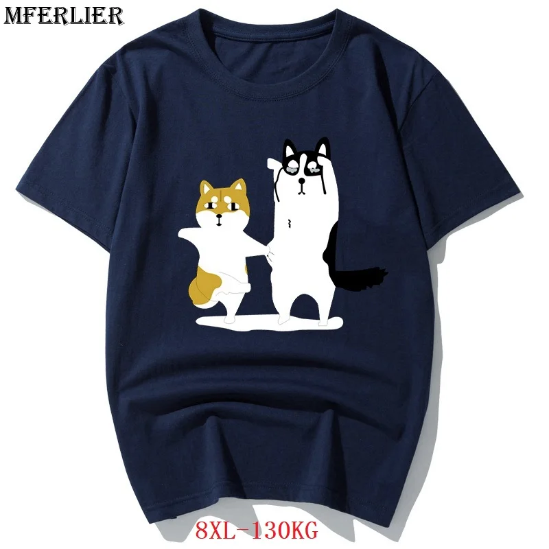 

MFERLIER men summer Funny t-shirts Husky dog plus size big 6XL 7XL 8XL short sleeve loose print Hipster music animal tShirt cool