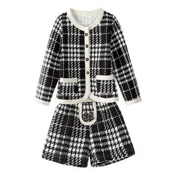 

Clothes For Children 2019 Autumn Winter Girls Clothing Set Long-Sleeved Plaid Cardigan+Shorts Suit Blazer Ensemble Enfant Fille