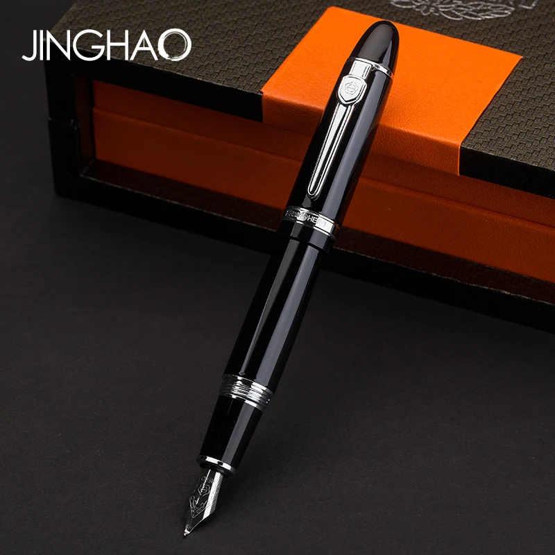 

Hero Screw Silver Clip 0.5mm Fountain Pen/1.0mm Bent Nib Art Calligraphy Pen Thick Black Ink Pens with an Original Gift Box