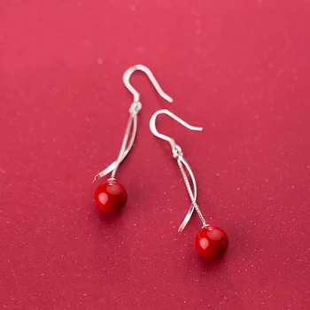 

MloveAcc Genuine 925 Sterling Silver Hook Earrings for Women Fashion Red Pearl Drop Earrings Party Jewelry