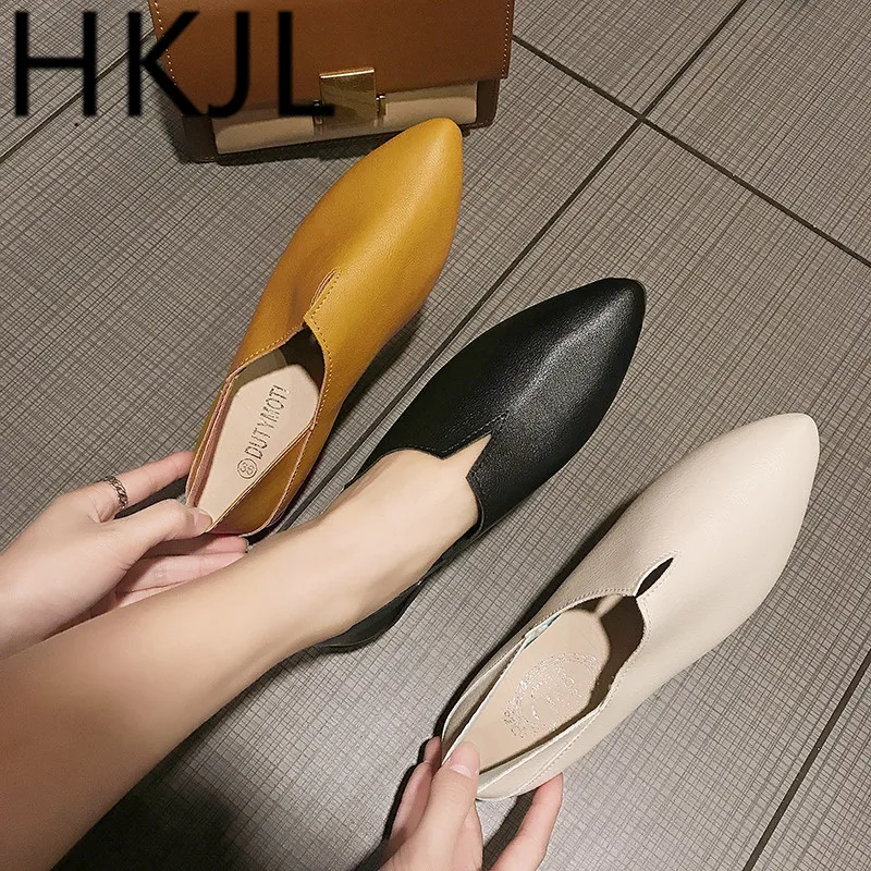 

HKJL 2019 new spring and autumn single shoes women's flat shoes with pointed toes can be worn with two flat shoes for work A628