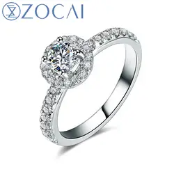 ZOCAI кольцо 0.74 cttw сертифицированных настоящий бриллиант обручальное кольцо 18 К белого золота кольцо с бриллиантом W05486