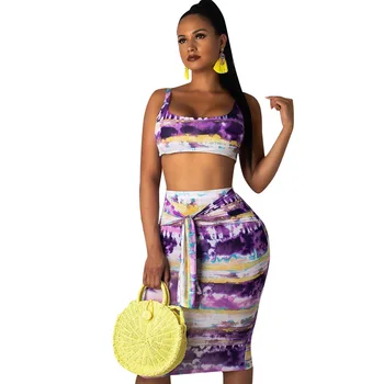 

Women Sexy Two Piece Set Spaghetti Straps Crop Top + Midi Skirt Dress Front Bandage Backless Beach Summer Clothes Outfits