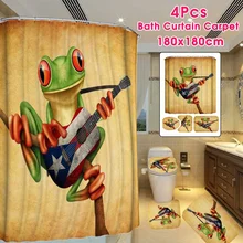 Животные лягушки играя гитара Душ занавес водонепроницаемый ванная комната занавес s коврик крышка унитаза полиэфирный коврик для ванной набор домашнего декора
