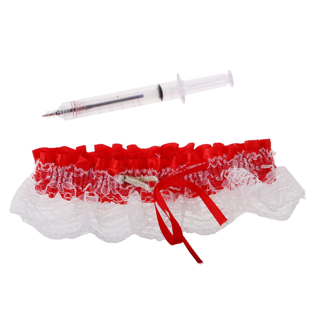 Костюм медсестры, Кружевная подвязка и красная пластиковая шприц-ручка, набор, женское нарядное платье для вечеринки, для больницы, Медовое платье, нарядное платье на Хэллоуин