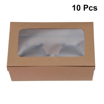 

10 pcs Cupcake Storage Boxes Windowed 2 Cavities Dessert Bakery Paper Packaging Carriers Containers without Handle Kitchen