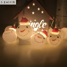 Один набор из 2 м с 10 шт. Снеговик головка светодиода гирлянда Рождественская мигающая световая лента серии праздничные декоративные огни