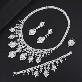 

GODKI Super Luxury 4PCS Tassel Dubai Necklace Jewelry Sets For Women Wedding Zircon Crystal CZ Indian African Bridal Jewelry Set