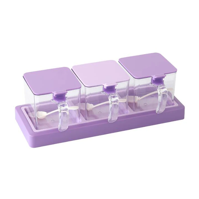 3 Grid Purple Красочный японский стиль набор кухонная приправа коробка пластиковый Whit крышка прозрачная акриловая баночка специй бутылка набор трав контейнер для соли - Цвет: 3 Grid Purple