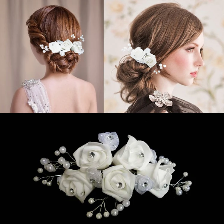 Bridal wedding white rose hair accessory hair stick hairwer hair