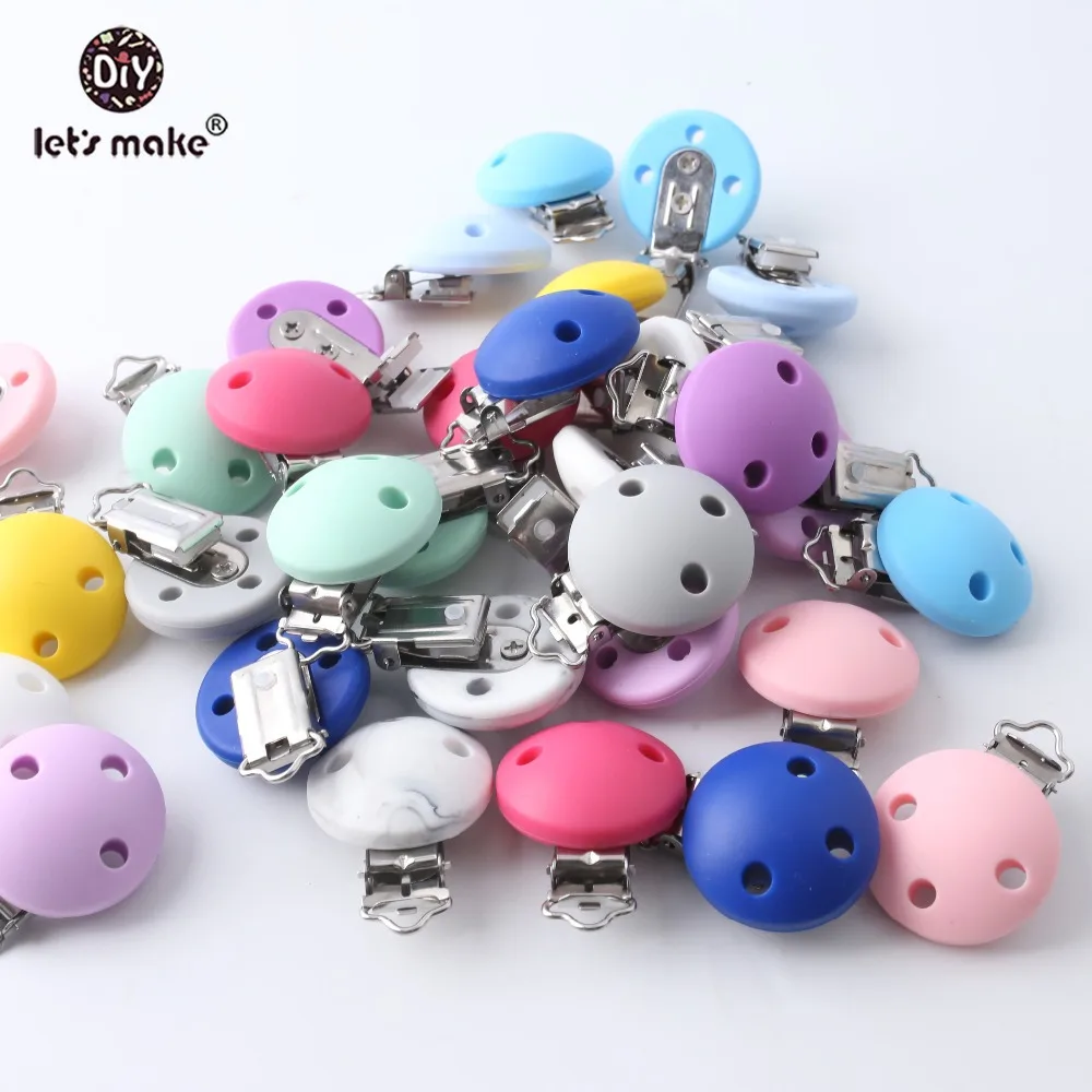 

Let's Make 1pc Round Pacifier Clip With Three Holes Food Grade Silicone Teether DIY Pacifier Chain Teething Toys Baby Teether