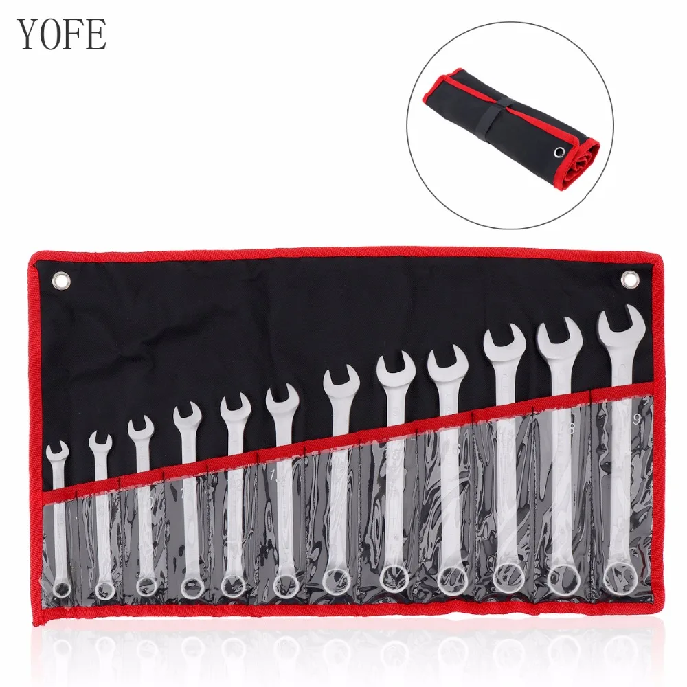 YOFE 12pcs 8mm 19mm Combination Spanner Set Professional Ratchet Wrench