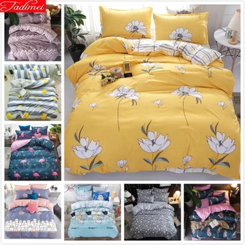 

Flower Pattern Printed 3/4 pcs Bedding Set Kids Single Bed Linen Twin Queen King Size Duvet Cover Fitted Sheet Quilt Pillow Case
