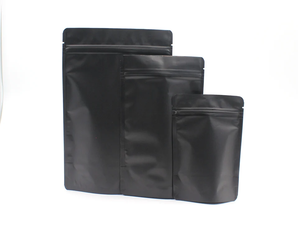 Мульти-размер 50 шт термогерметичная Молния Сверху хранение еды кофе сумки матовая черная алюминиевая фольга стоьте вверх молния замок пластиковый мешок