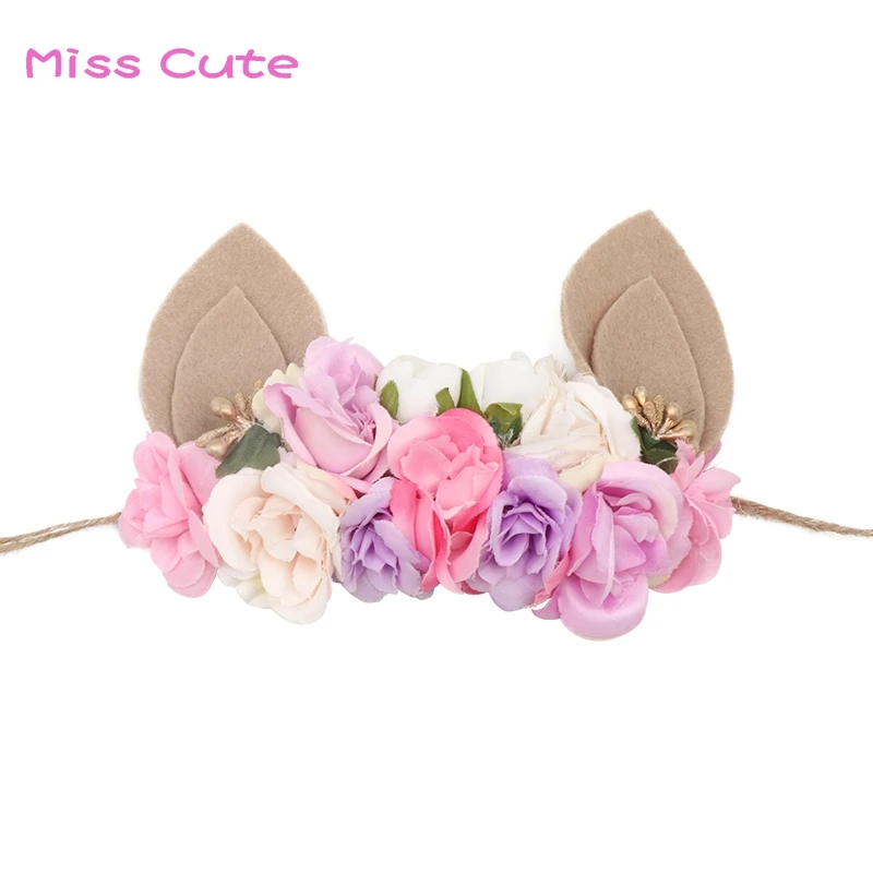 

Lovely Girls Flower Headbands Handmade Rabbit Ears Headband Flower Hair Bands Bunny Ears Easter Hair Accessories Photo prop