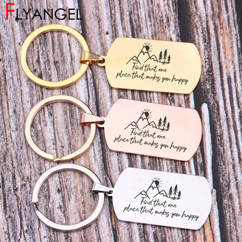 

Chic Creative Lettering Chains Engraved Find That One Place That Makes You Happy Keyring Outdoor Camping Gift Keys Holder Keytag