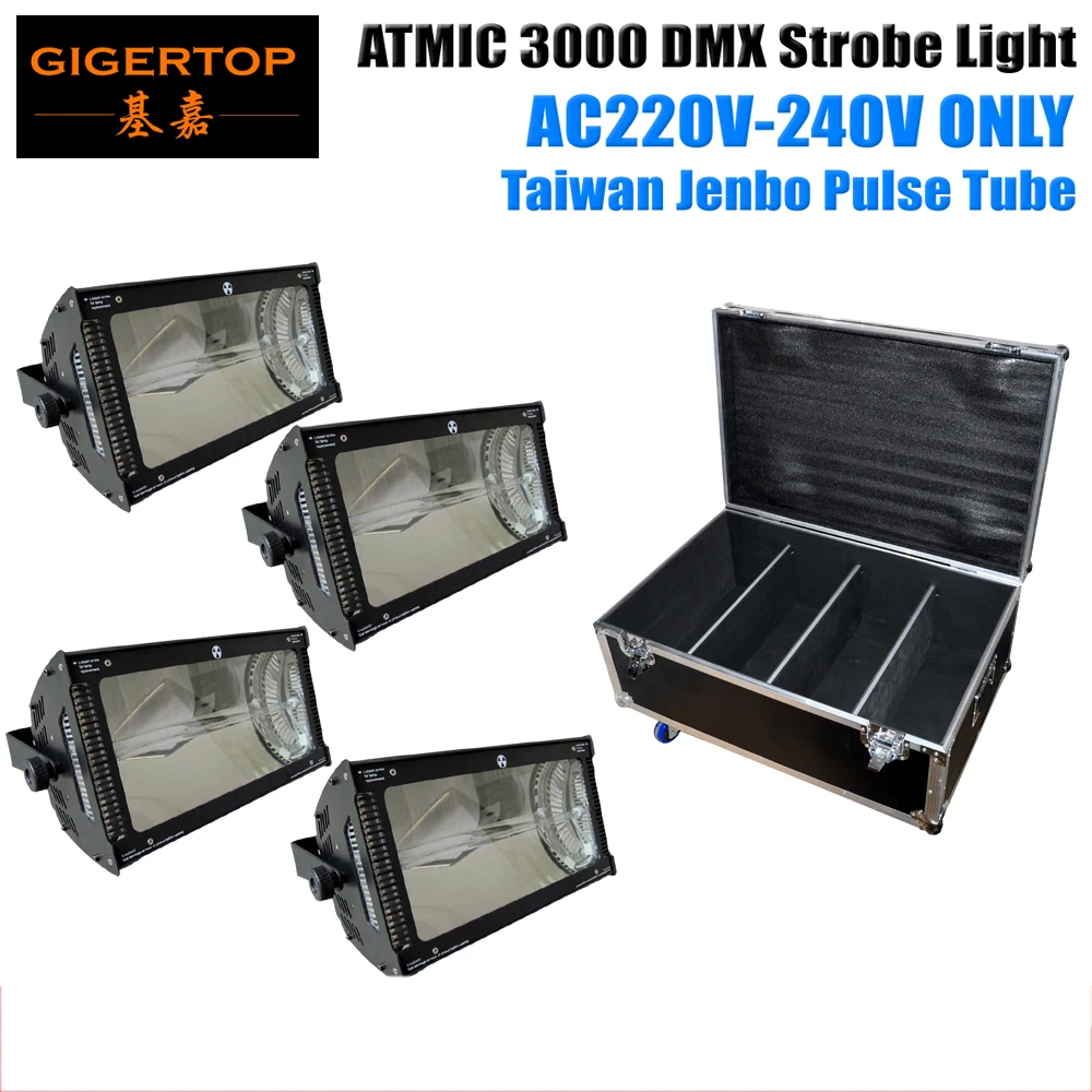 

Stackable 4in1 Flight Case Packing with Wheels 4XLOT 3000W Martin Strobe Light Taiwan Jenbo Pulse Tube DMX 512 Control 1/3/4 Chs