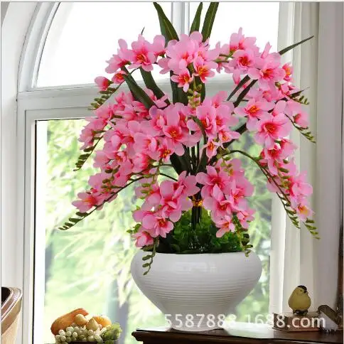 Бабочка Орхидея бонсай искусственный цветок набор гостиной стол чайный столик с шелковой тканью украшение для дома - Цвет: .