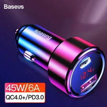 Baseus светодиодный 6A Quick Charge 4,0 3,0 USB Автомобильное зарядное устройство для Xiaomi Mi 9 huawei P30 Pro QC4.0 QC3.0 Быстрая зарядка PD автомобильное зарядное устройство для телефона