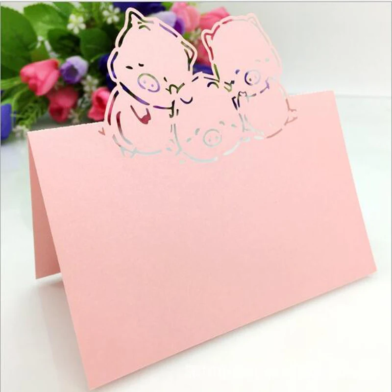 50pcs Three Piglets Laser Cut Wedding Party Table Name Place Cards Message Setting Card Baby Shower Wedding Party Supplies (5)