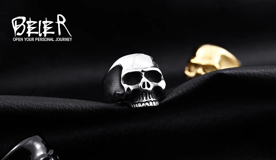 Байер кольцо из нержавеющей стали 316L черепа, кольцо байкера серебро/золото/черный цвет Мужская мода ювелирные изделия BR8-323