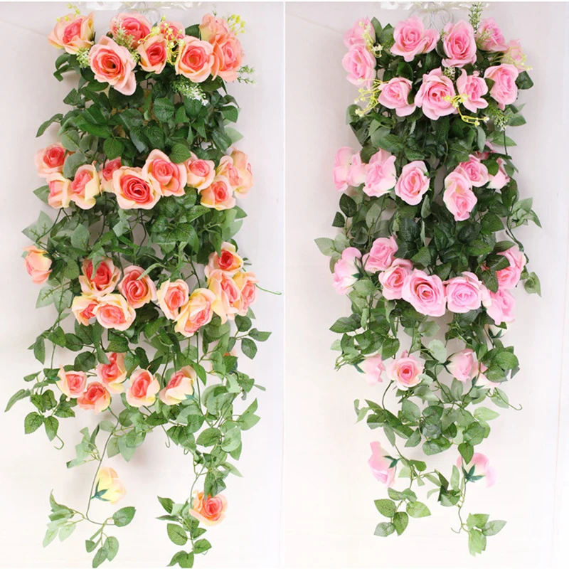 2,4 м искусственные розы, висячие украшения, искусственные цветы из шелка, многоцветная имитация шелковой розы, плюща, свадебное украшение для дома