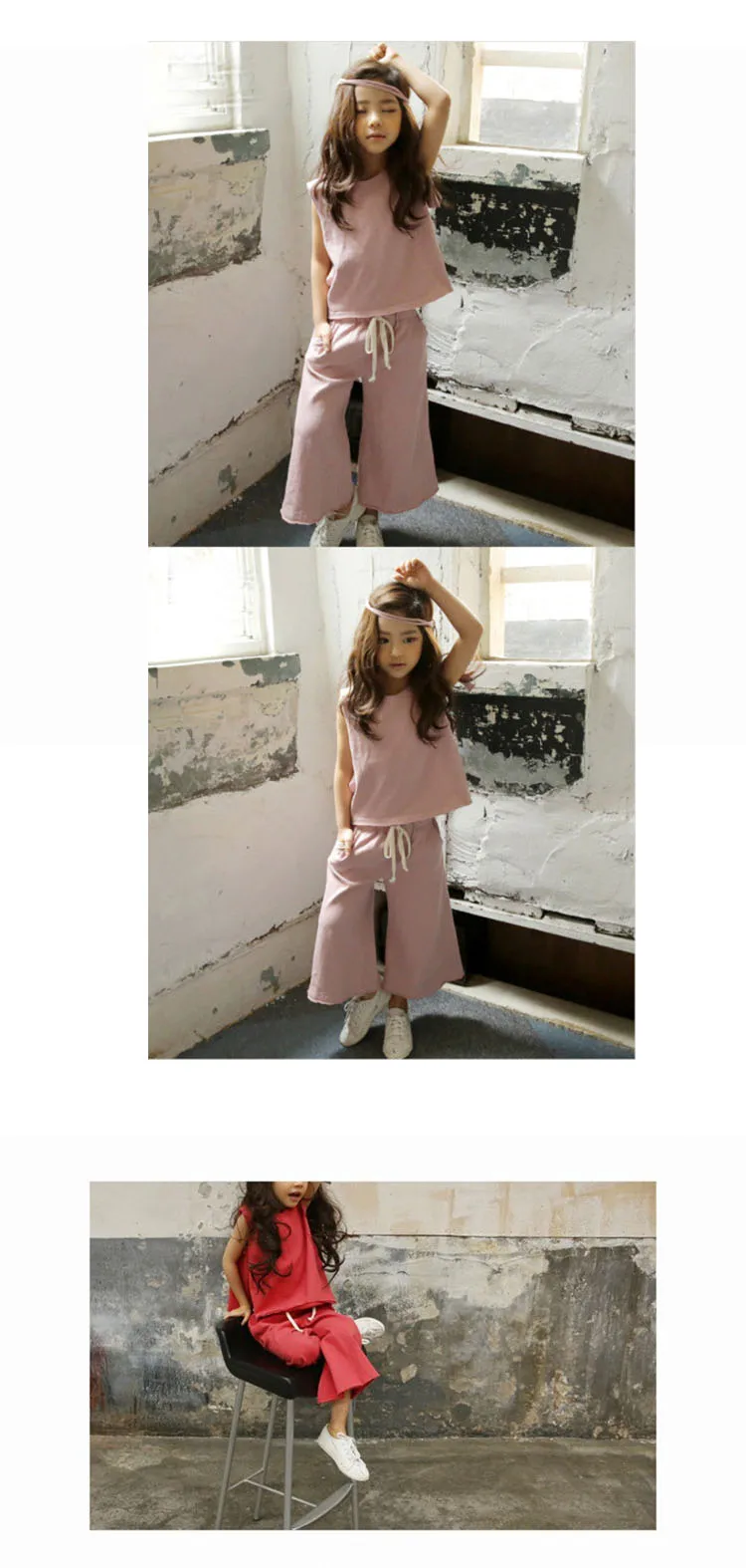 cotton girls summer sets kids suits loose pants baby big girls set summer 2017 new pink blue yellow red sleeveless blouses tops wide leg pants set  2 3 4 5 6 7 8 9 10 11 12 13 14  years little big teenage girls 2 piece girls set summer girls (1)
