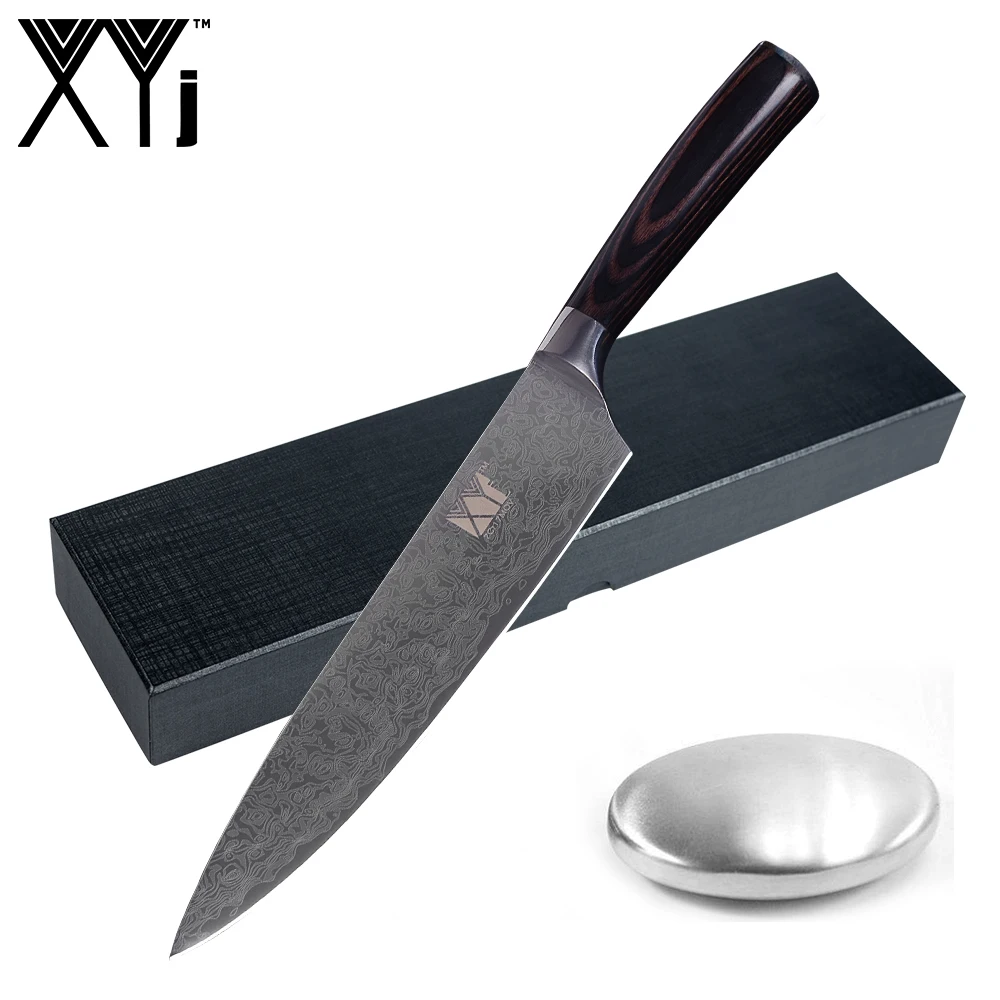 XYj 3 Piece Set Professional Kitchen Knives Tool Bend Wood Handle 8