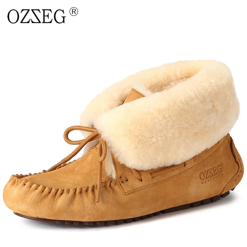 

Female genuine leather winter suede lined real wool fur australia snow boots furry bootie Moccasins flat shoes for women Eskimo