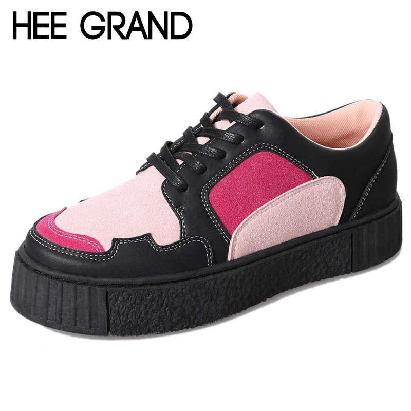 

HEE GRAND Platform Shoes Woman Mixed Colors Creepers Oxfords British Style Women Cut-Outs Flats Casual Women Shoes XWD7005