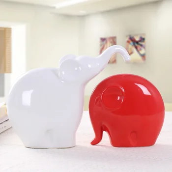 

White red ceramics Fat elephants statue Home Decor porcelain crafts kawaii animal figurines room decorations weddig decoration