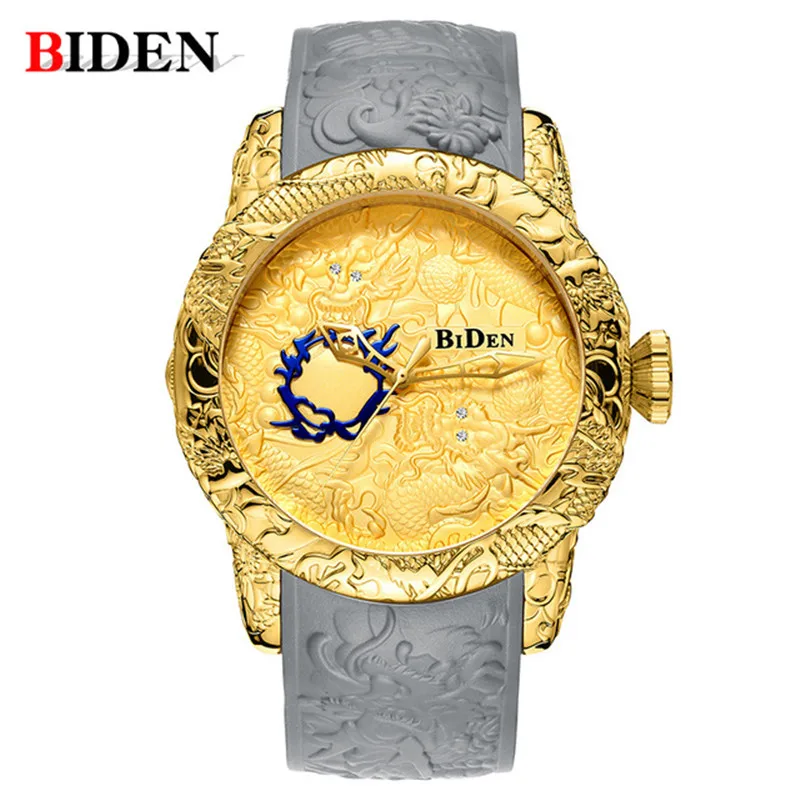 

31018 New Fashion 3D Sculpture Dragon Men's Quartz Watches Brand BIDEN Gold Watch Men Exquisite Relief Creative Clock Wristwatch