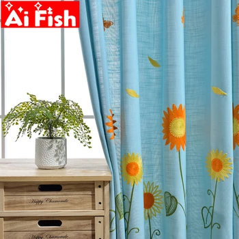 

Rural Embroidered Sunflower Designer Curtain Tulle Window Sheer Curtain For Bedroom Kitchen Window Curtain Living Room AP298-30