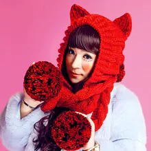 BomHCS женский толстый кабель ручной вязки шапка кошка теплая шапка с ушками мягкие шарики пом