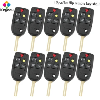 

KEYECU 10PCS/Lot Replacement Flip Remote Key Shell - 4+1/ 5 Buttons & Uncut Blade- FOB for Volvo S60 S70 S80 S90 V70 2001-2003
