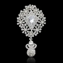 Luxury Women Wedding Brooches,Silver Rhinestone with Crystal Snowflake Water Drop Brooches For women wedding,Exquisite Gift