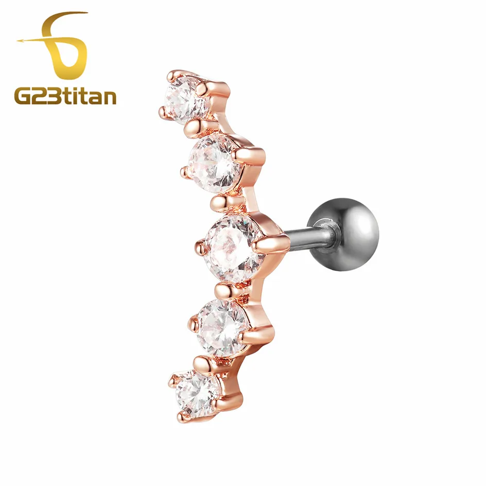 

G23titan Fashion Woman Earrings Rose Gold Ear Tragus Cartilage Helix Piercing Studs 16g Titanium Labrets Barbell Body Jewelry