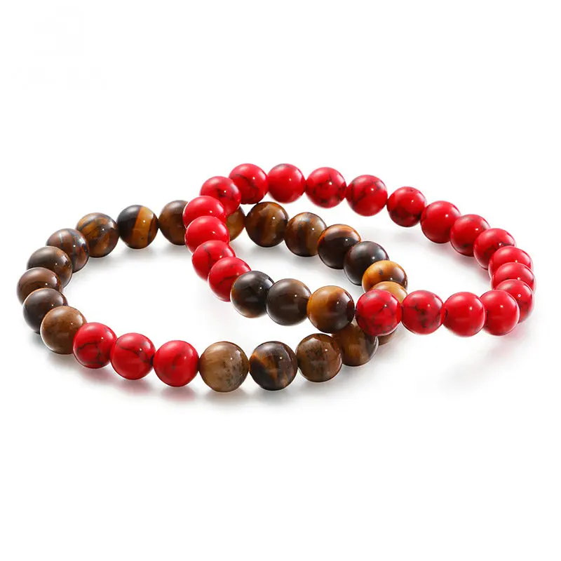 

Natural Red Pine Tiger Eye Match Stone 8 mm Beaded Strand Bracelets For Men Women Yoga Couple Jewelry