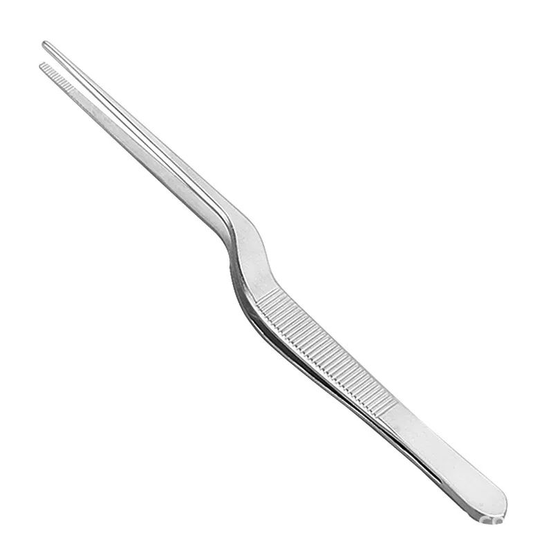 

14cm/5.51inch Professional Chef Plating Tweezer Tongs Serving Presentation Stainless Steel Offset Kitchen Tool Silver