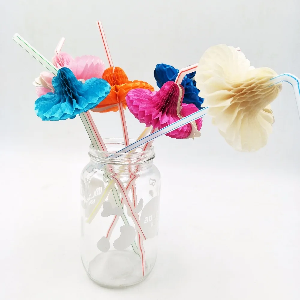 

50pcs/ Cute 3D Straw Hat Flexible Plastic Straw Pattern Theme Party Decoration Disposable Tableware Drinking Straws Decor