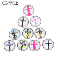 10pcs/lot Cross 18mm Snap Buttons Jewelrys Glass Cabochon Snaps Fit Snaps Bracelets Snaps Jewelry or necklace For Women ZB313